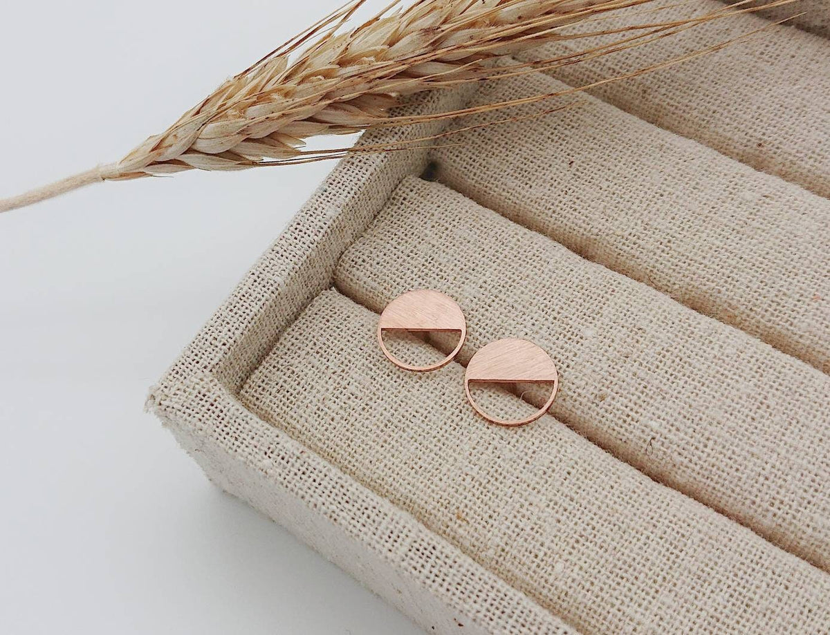 1 Paar geometrische Ohrstecker-Edelstahl-Rosegold-vergoldet-gebürstet-matt-Kreis-minimalistisch