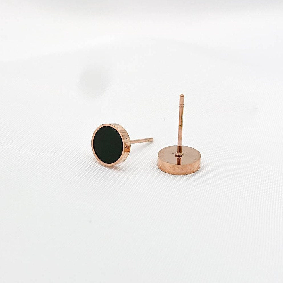 Ohrstecker, Ohrringe, Elegant, Edel, vergoldet, Edelstahl, Rosegold, schwarz, minimalistisch, schlicht, geometrisch, Enamel