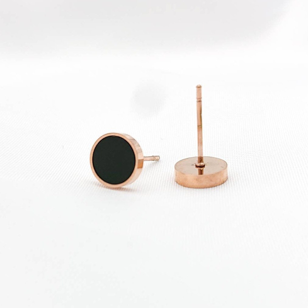 Ohrstecker, Ohrringe, Elegant, Edel, vergoldet, Edelstahl, Rosegold, schwarz, minimalistisch, schlicht, geometrisch, Enamel