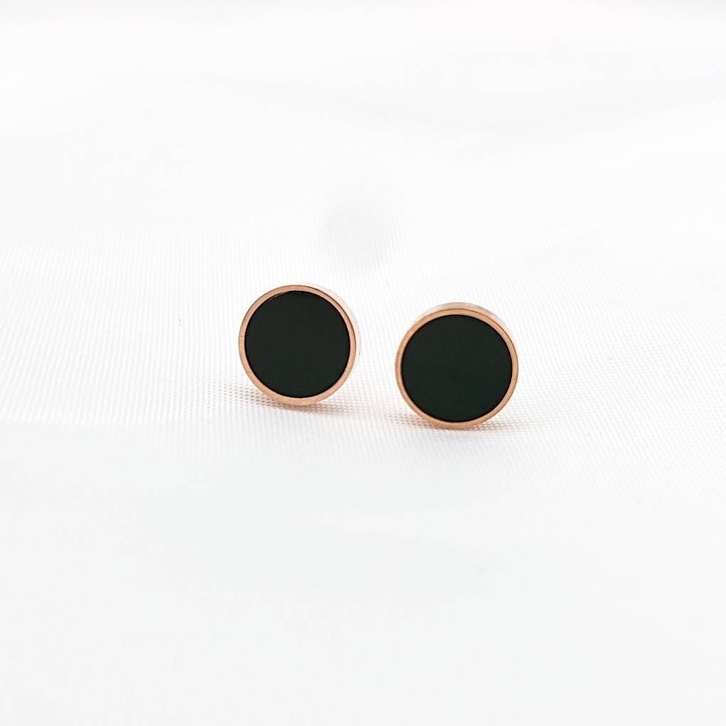 Ohrstecker, Ohrringe, Elegant, Edel, vergoldet, Edelstahl, Rosegold, schwarz, minimalistisch, schlicht, geometrisch, Enamel