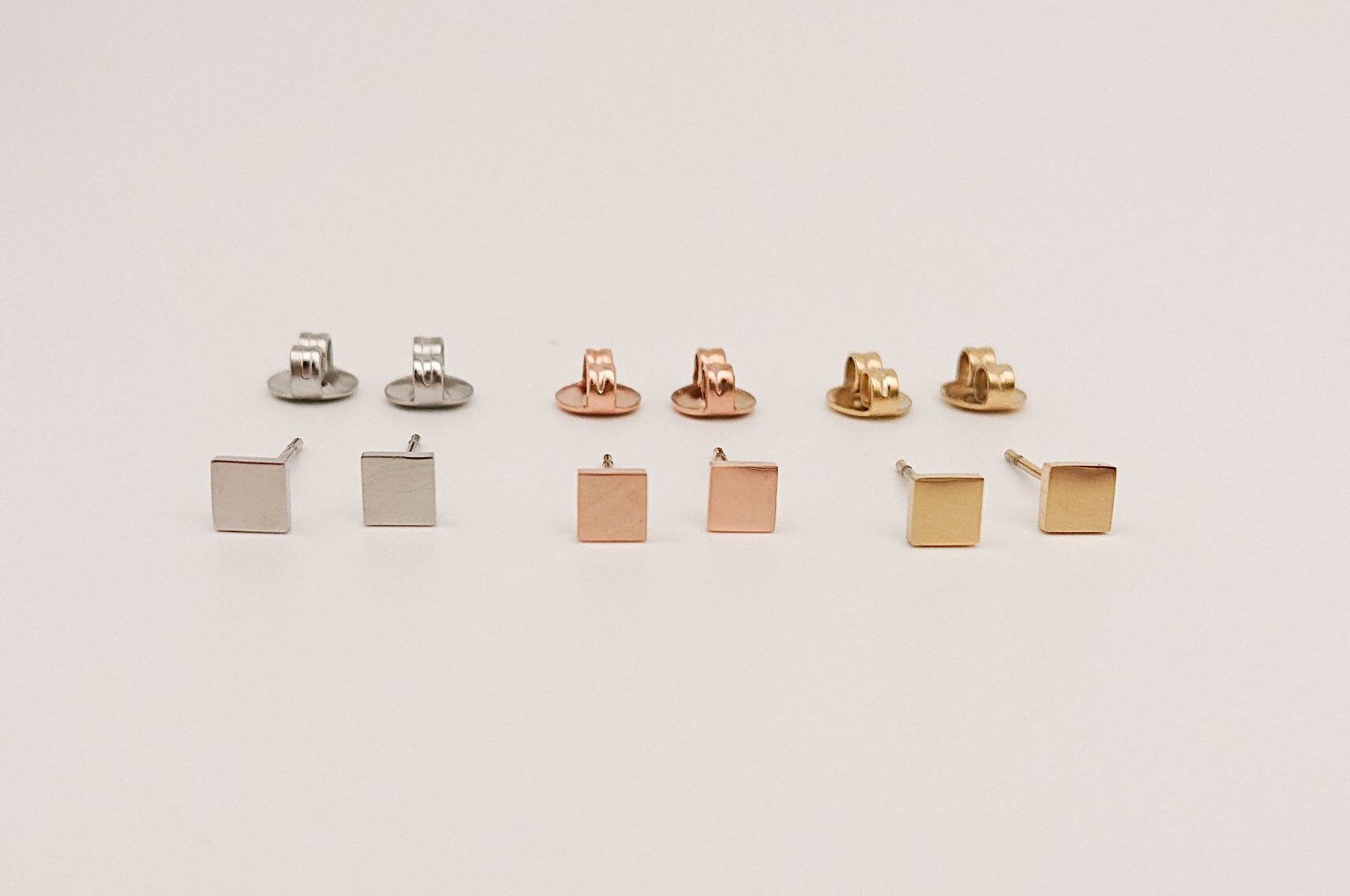 1 Paar Ohrstecker-Viereck-Quadrat-geometrisch-minimalistisch-Edelstahl-Silber-Gold-Rosegold-vergoldet