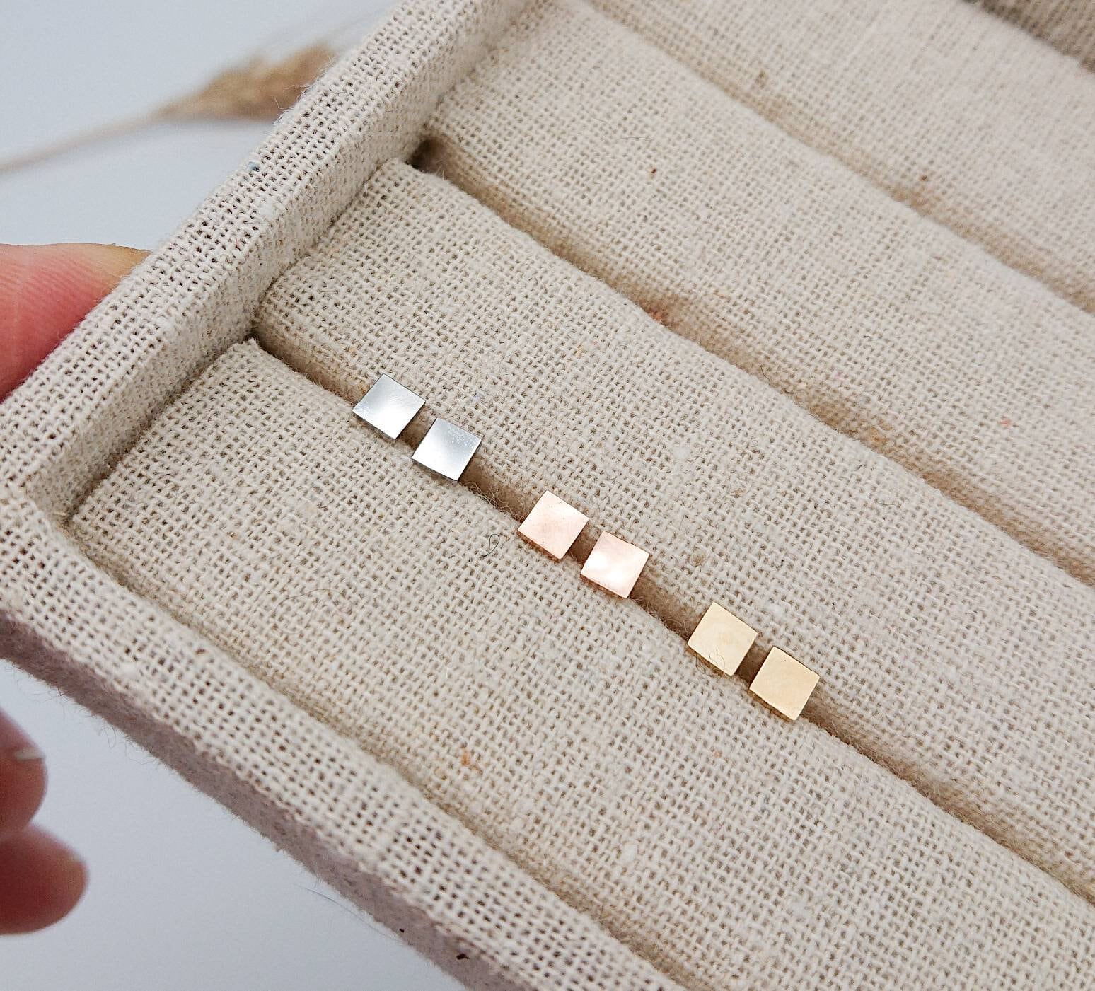 1 Paar Ohrstecker-Viereck-Quadrat-geometrisch-minimalistisch-Edelstahl-Silber-Gold-Rosegold-vergoldet