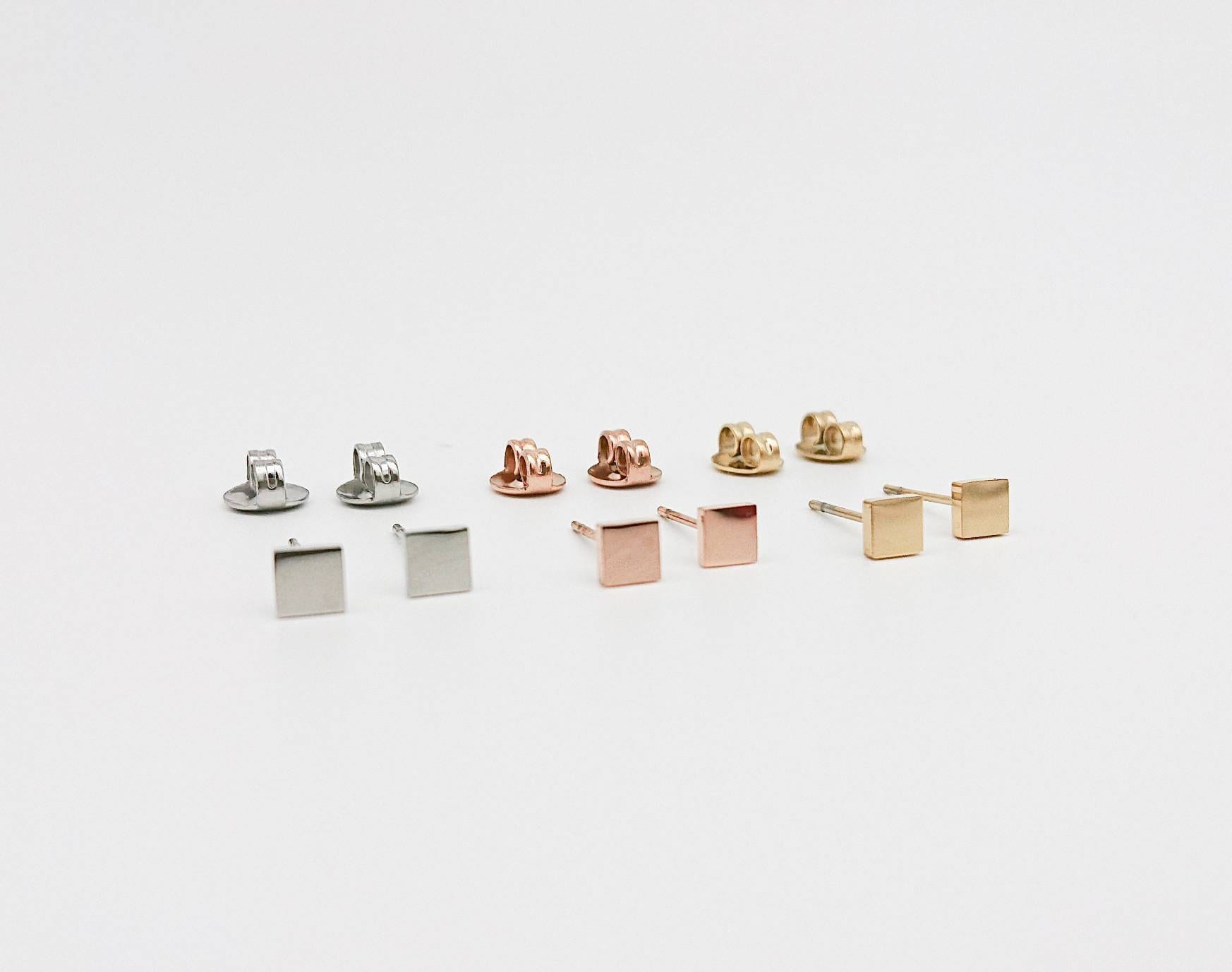 1 Paar Ohrstecker-Viereck-Quadrat-geometrisch-minimalistisch-Edelstahl-Silber-Gold-Rosegold-vergoldet