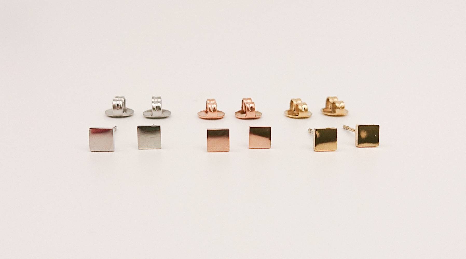 1 Paar Ohrstecker-Viereck-Quadrat-geometrisch-minimalistisch-Edelstahl-Silber-Gold-Rosegold-vergoldet