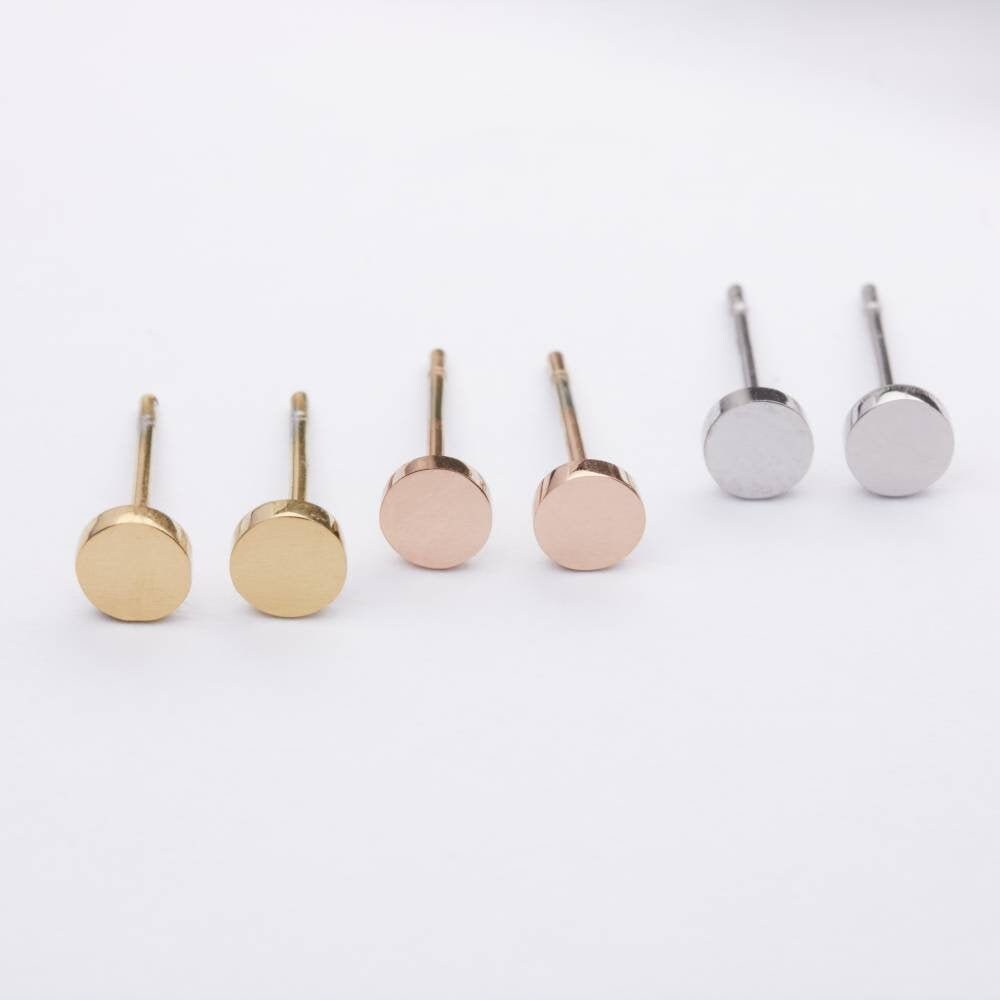 1 Paar mini Ohrstecker-zarte Ohrstecker-schlichte Ohrringe-Plättchen-Disc-Kreis-geometrisch-minimalistisch-Edelstahl-Rosegold