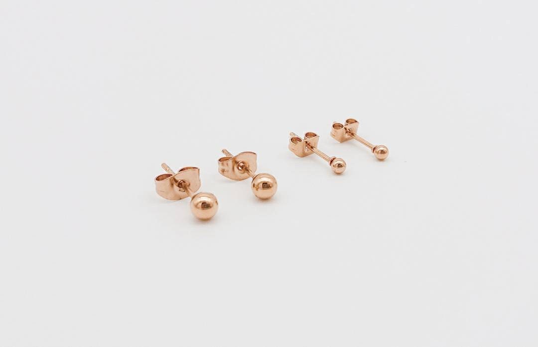 1 Paar Ohrstecker, Rosegold, Edelstahl, vergoldet, minimalistisch, Perlenohrstecker, Kugel