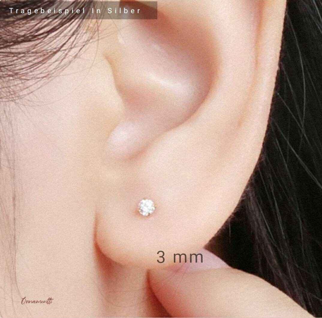 1 Paar mini Ohrstecker-zart-schlicht-Zirkon-925er Silber-Gold-Silber-Rosegold-minimalistisch-Hochzeit-Helix-Tragus