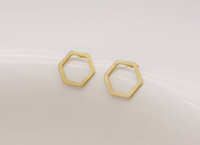 1 Paar schlichte Hexagon Ohrstecker-Edelstahl-Gold-vergoldet