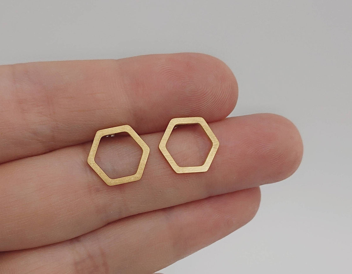 1 Paar schlichte Hexagon Ohrstecker-Edelstahl-Gold-vergoldet