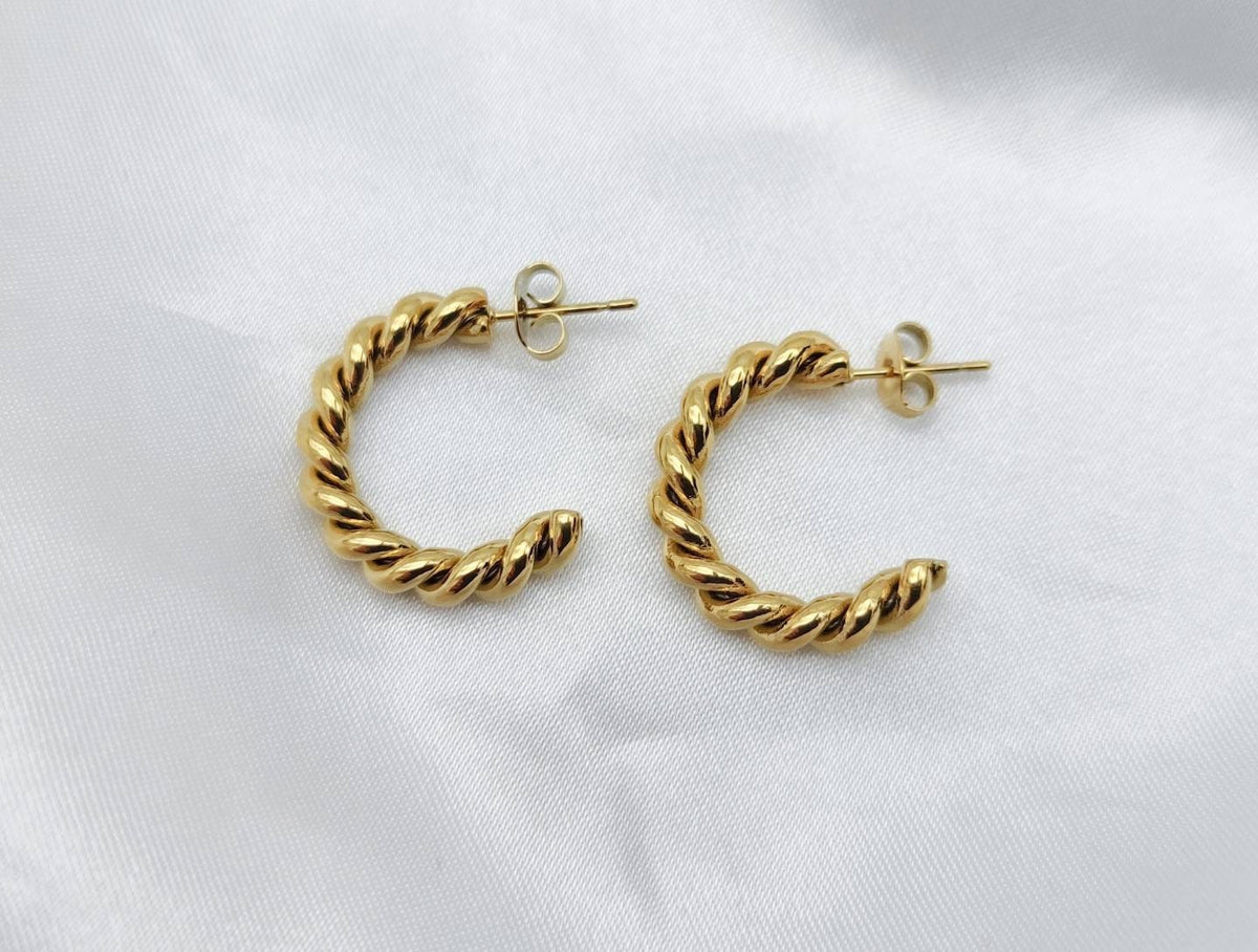 1 Paar Creolen-Edelstahl-vergoldet-Ohrstecker gold-Ohrringe gold-gedreht-gewunden-Creolenohrstecker-Twist-Hoops